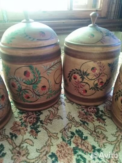 Набор деревянных банок под сыпучее, виниаж, СССР