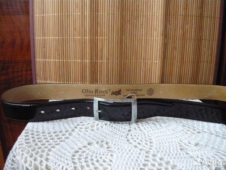 Ремень 120 см.черный, кожа натурал. лаковая.Россия