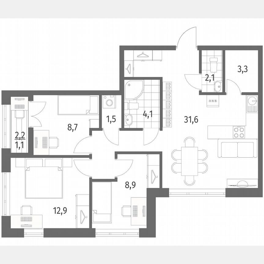 3-к. квартира, 73,9 м², 2/9 эт.