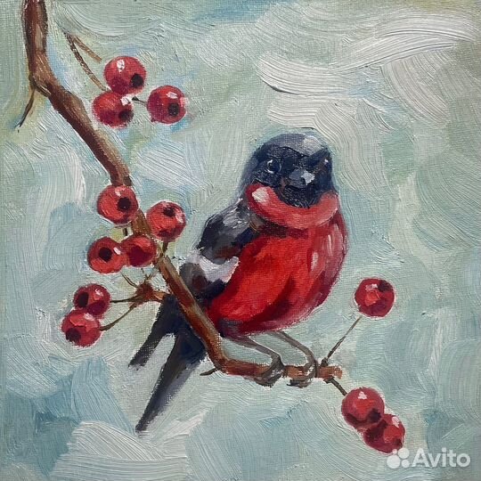 Картина маслом снегирь