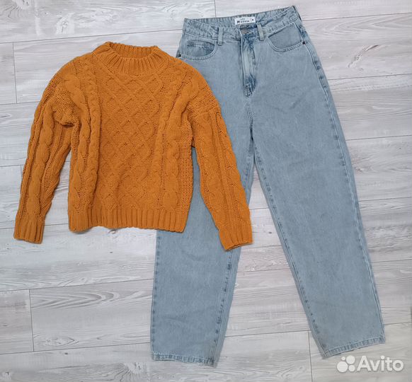 Жилетка, Джинсы трубы, свитер 42/44