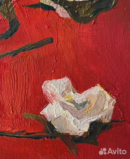 Картина маслом «Розы на красном»