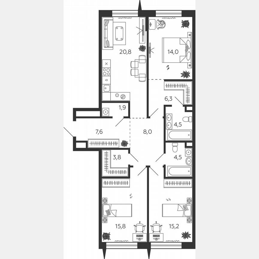 3-к. квартира, 102,4 м², 7/9 эт.