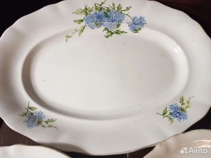Фарфор 30-е г. Голубые хризантемы