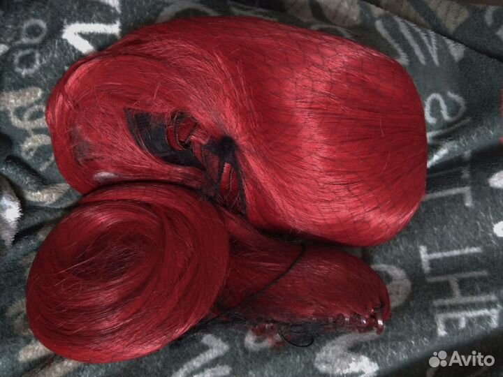 Бордовый парик с хвостом 120см