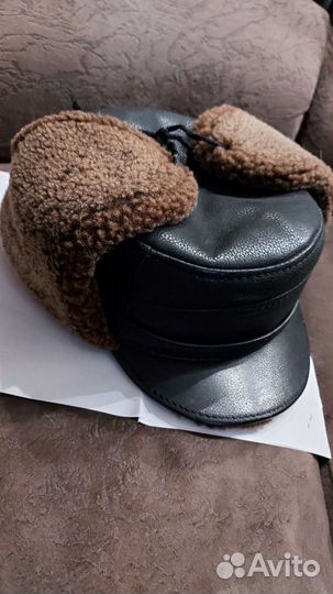 Кепка мужская кожа с мутоном