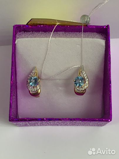 Золотые серьги с топазом и фианитами