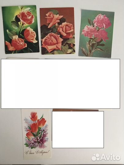Открытки СССР чистые 8 марта розы и прочее