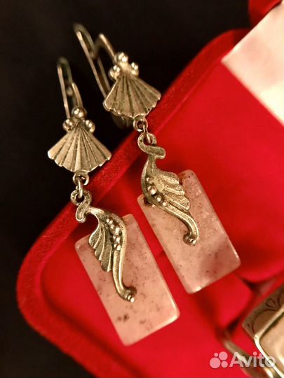 Серьги.Кольцо.Природный камень.Мельхиор.Винтаж