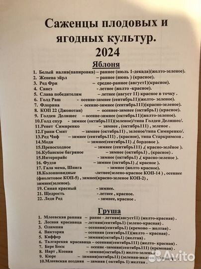 Саженцы плодово-ягодных деревьев и кустарников