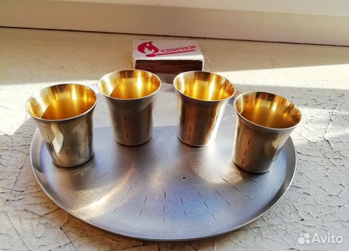 Рюмки стопки мельхиор с позолотой