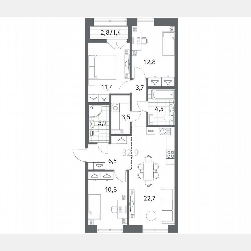 3-к. квартира, 81,7 м², 7/12 эт.