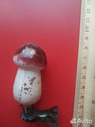 Елочная игрушка белый гриб на прищепке, СССР