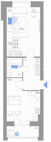 1-к. квартира, 52,2 м², 5/5 эт.