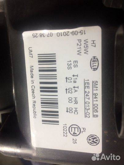 Фара правая volkswagen golf plus 2005-2009