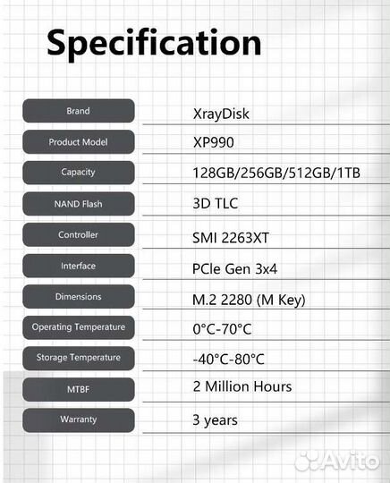 XrayDisk ssd M.2 PCIe nvme 1TB (новый, запечатан)