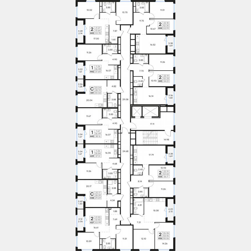 2-к. квартира, 54 м², 4/15 эт.
