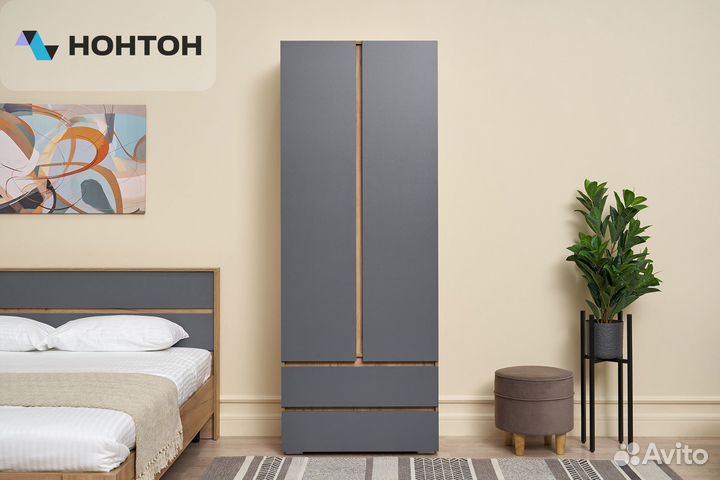 Шкаф 2-х створчатый Ирма дуб крафт золото / серый графит