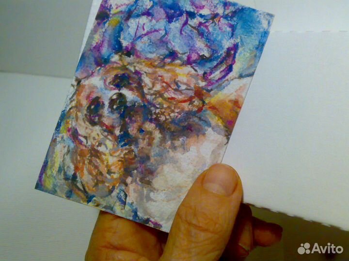 Aceo акварель оригинал, портрет собака, спаниель