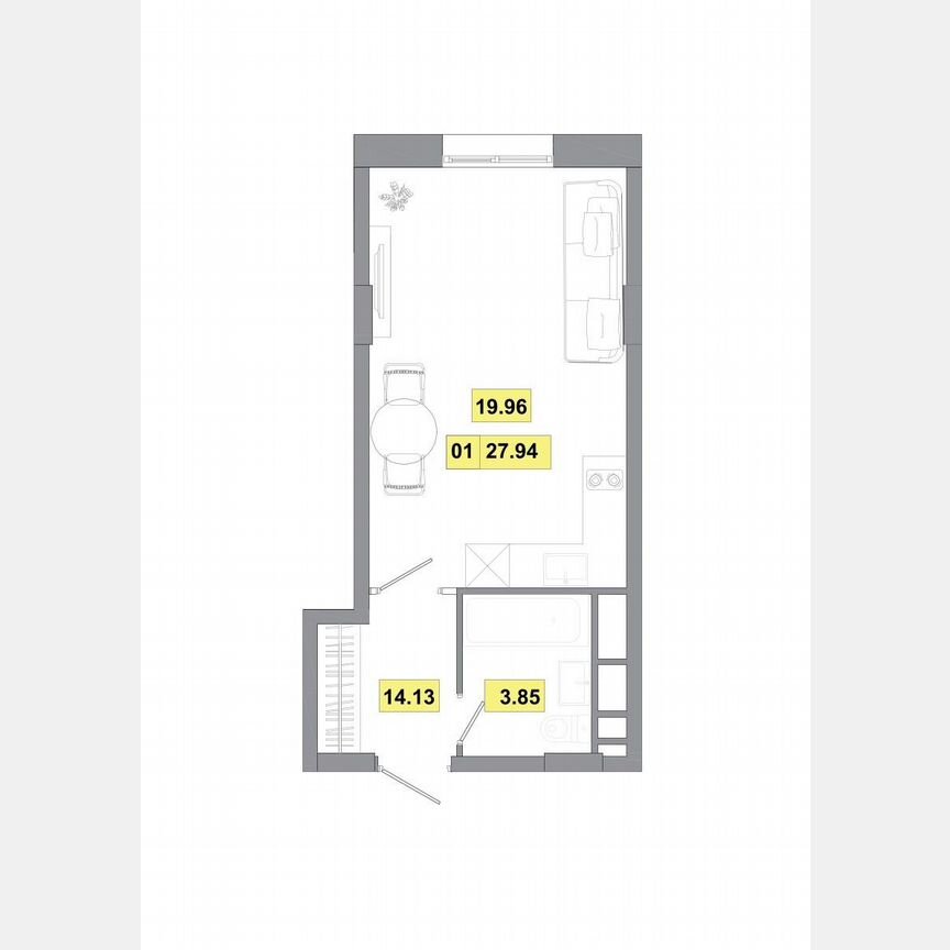 Квартира-студия, 27,9 м², 5/9 эт.