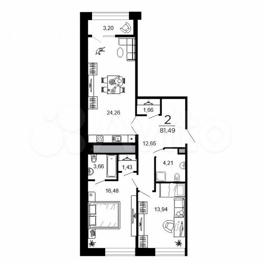 2-к. квартира, 81,5 м², 9/19 эт.