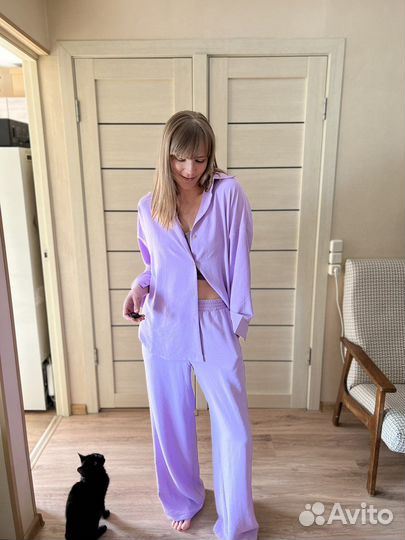 Костюм рубашка брюки сиреневый M 44