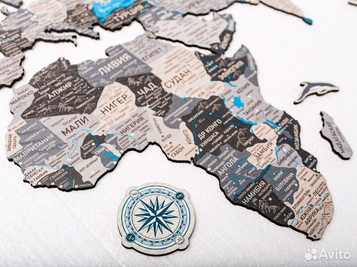 Деревянная карта мира из дерева настенная, Шахты