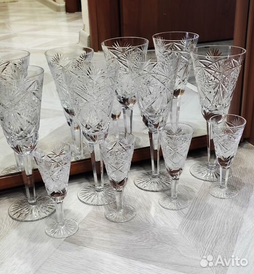 Хрустальные Фужеры 20 см 4 шт+ 4 рюмочки на ножке