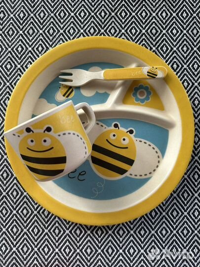 Бамбуковая небъющаяся детская посуда