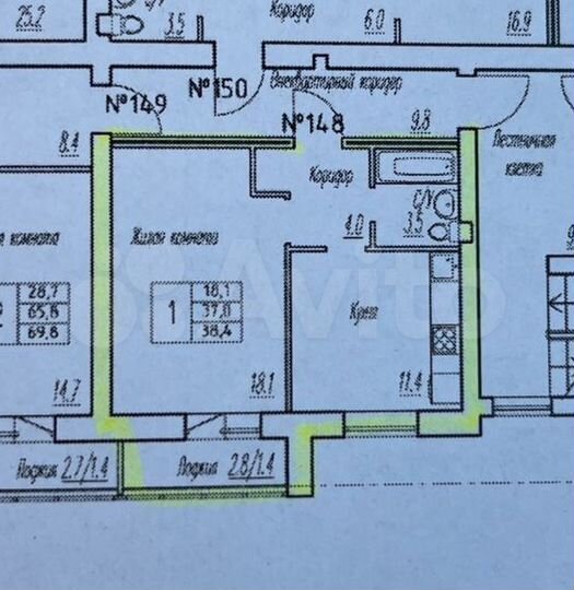 1-к. квартира, 38,4 м², 8/9 эт.