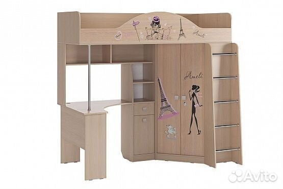 Кровать Чердак с рабочим местом Амели