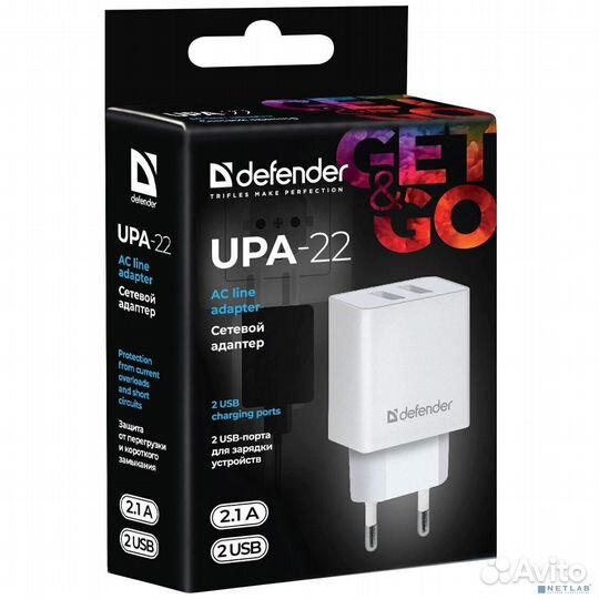 Defender Сетевой адаптер 2xUSB, 2.1А, белый (UPA-2