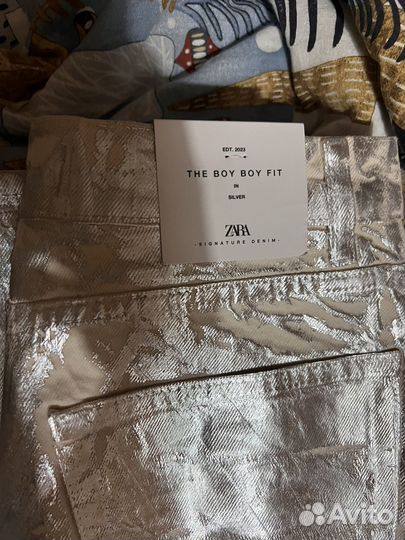 Джинсы zara металлик серебристые
