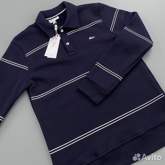 Свитшот lacoste с воротником на пуговицах (флис)