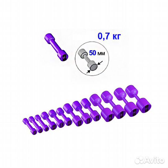 Гантеля 0,7кг пластиковая не разборная для фитнеса