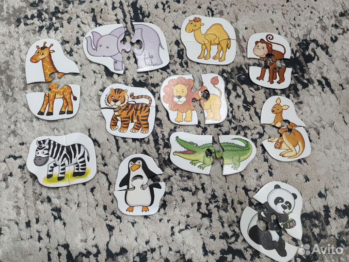 Пазлы половинки для малышей деревянные картонные