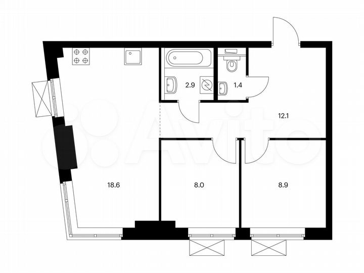 2-к. квартира, 51,9 м², 20/33 эт.