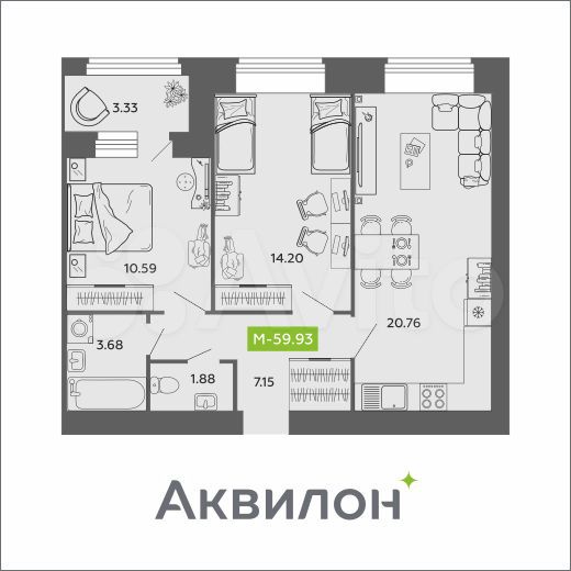 3-к. квартира, 60 м², 8/11 эт.