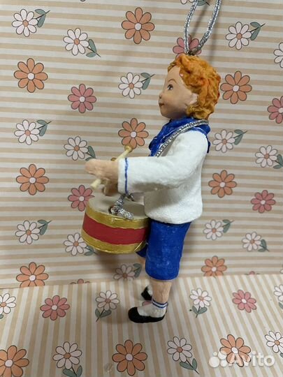 Ватная елочная игрушка морячок с барабаном