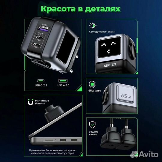 Зарядное устройство ugreen 65w gan