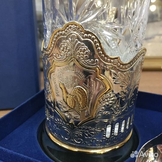 Подстаканник мельхиоровый герб РФ/глухарь