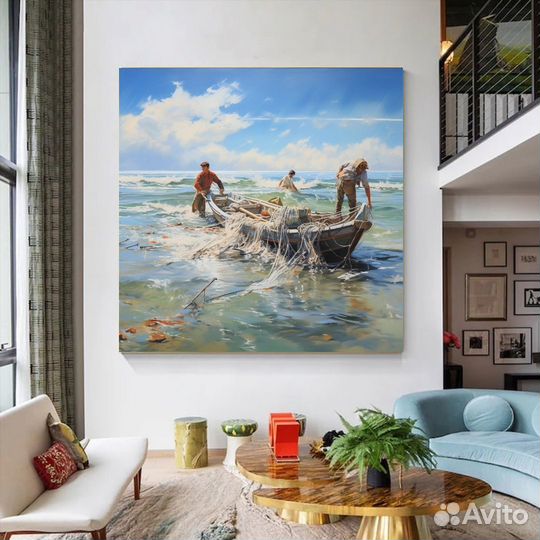 Картина маслом на холсте Рыбаки онлайн примерка