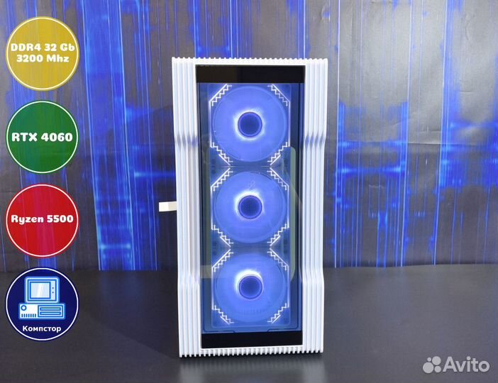 Мощный пк 2024 AMD5500-RTX4060-32DDR4-GEN40761-A520