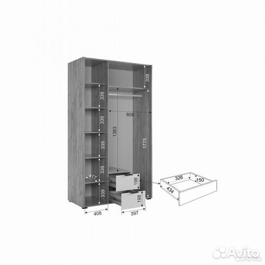 Шкаф трехдверный дуб крафт золотой/графит Адам