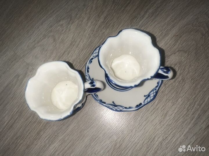Набор кофейных чашек с бдюдцем гжель фарфор