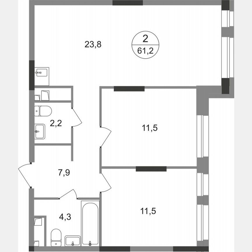 2-к. квартира, 61,2 м², 8/19 эт.