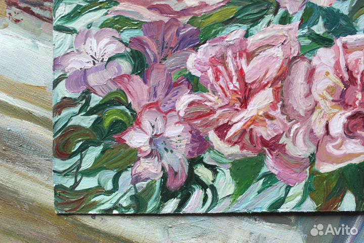 Картина маслом цветы пионы цветут