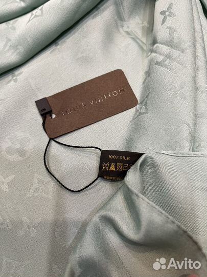 Шелковый однотонный платок LV мятный тонкий