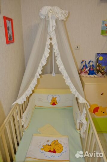 Кроватка детская фирмы Meblik+пост. белье+матрас