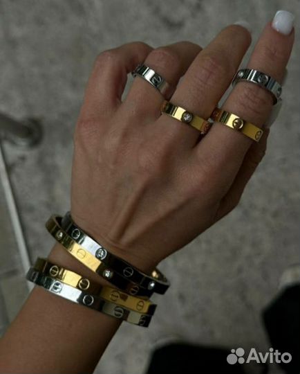 Набор браслет кольцо медицинское золото cartier